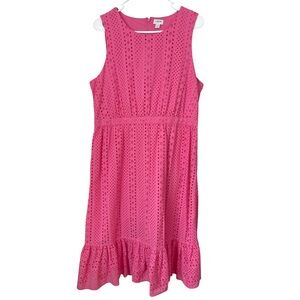 J. Crew Bright Pink Eyelet Ruffle-Hem Midi Sundress